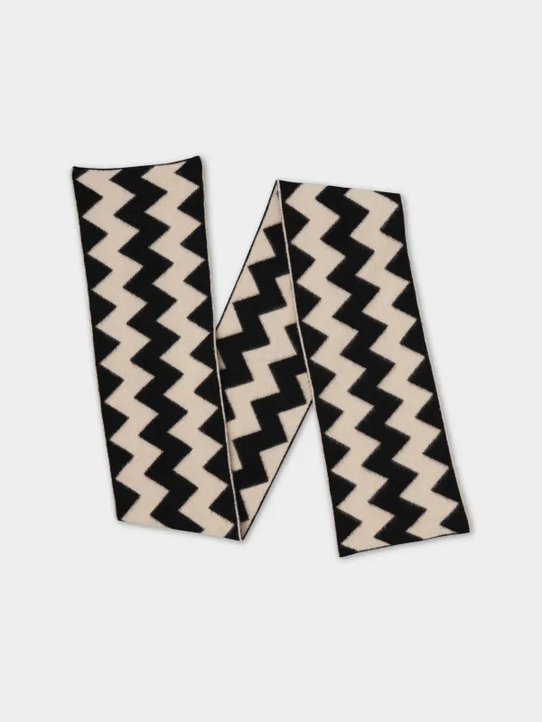 BRUSHED ZIGZAG SCARF BLACK & OATMEAL sold by Jo Gordon