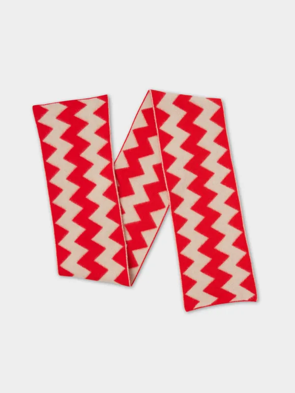 BRUSHED ZIGZAG SCARF POPPY & OATMEAL made by Jo Gordon