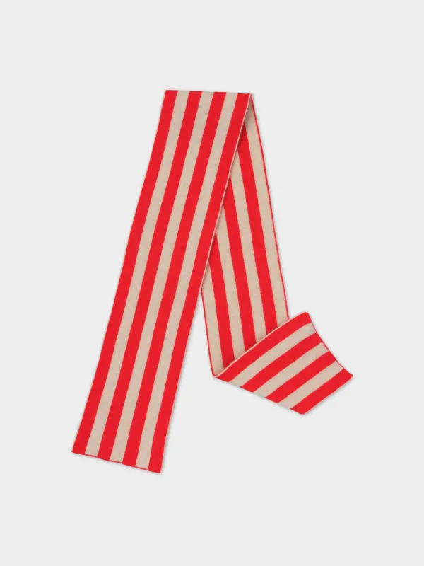 BRUSHED VERTICAL STRIPE SCARF POPPY & OATMEAL sold by Jo Gordon