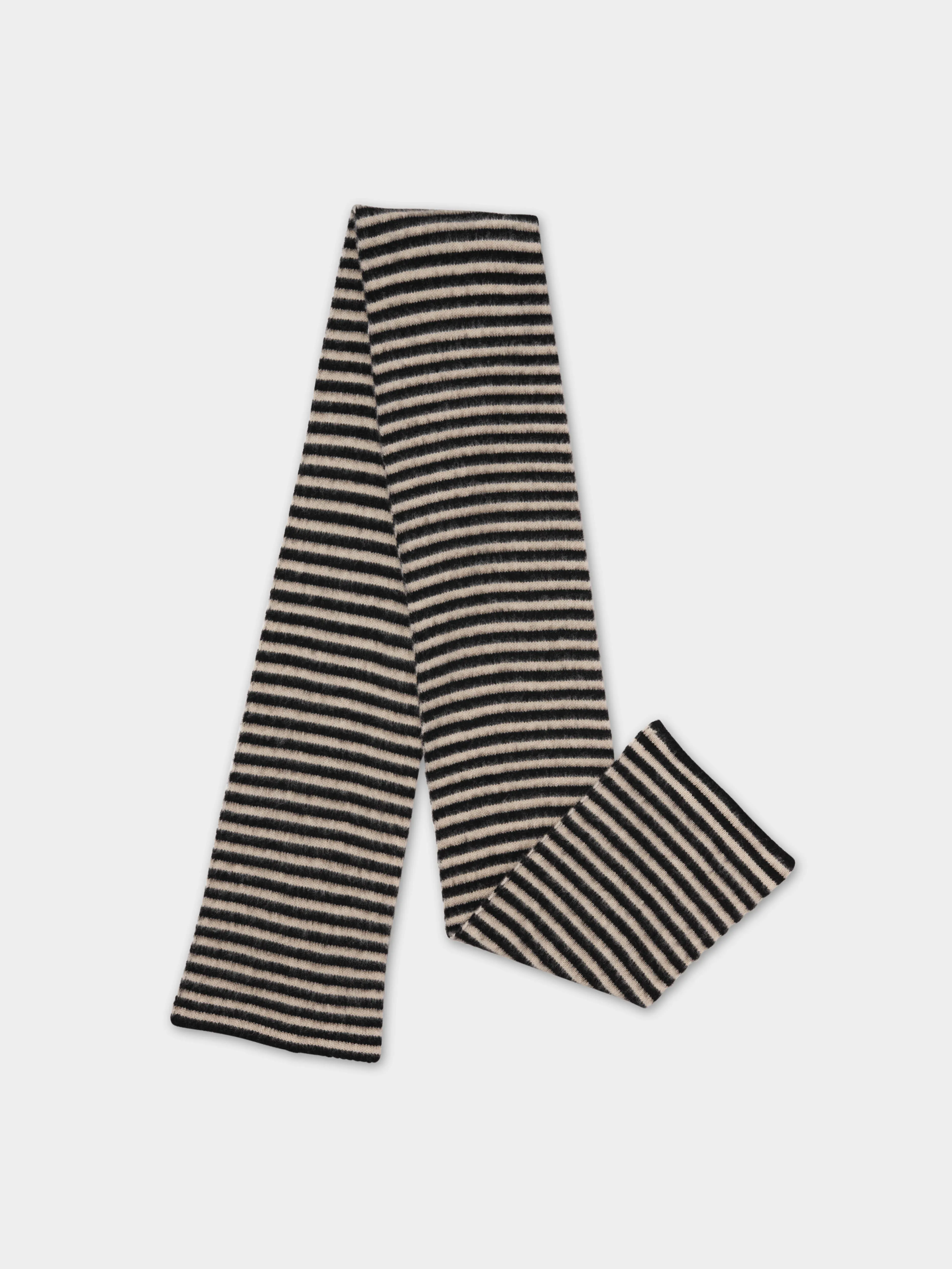 BRUSHED NARROW STRIPE SCARF BLACK & OATMEAL sold by Jo Gordon