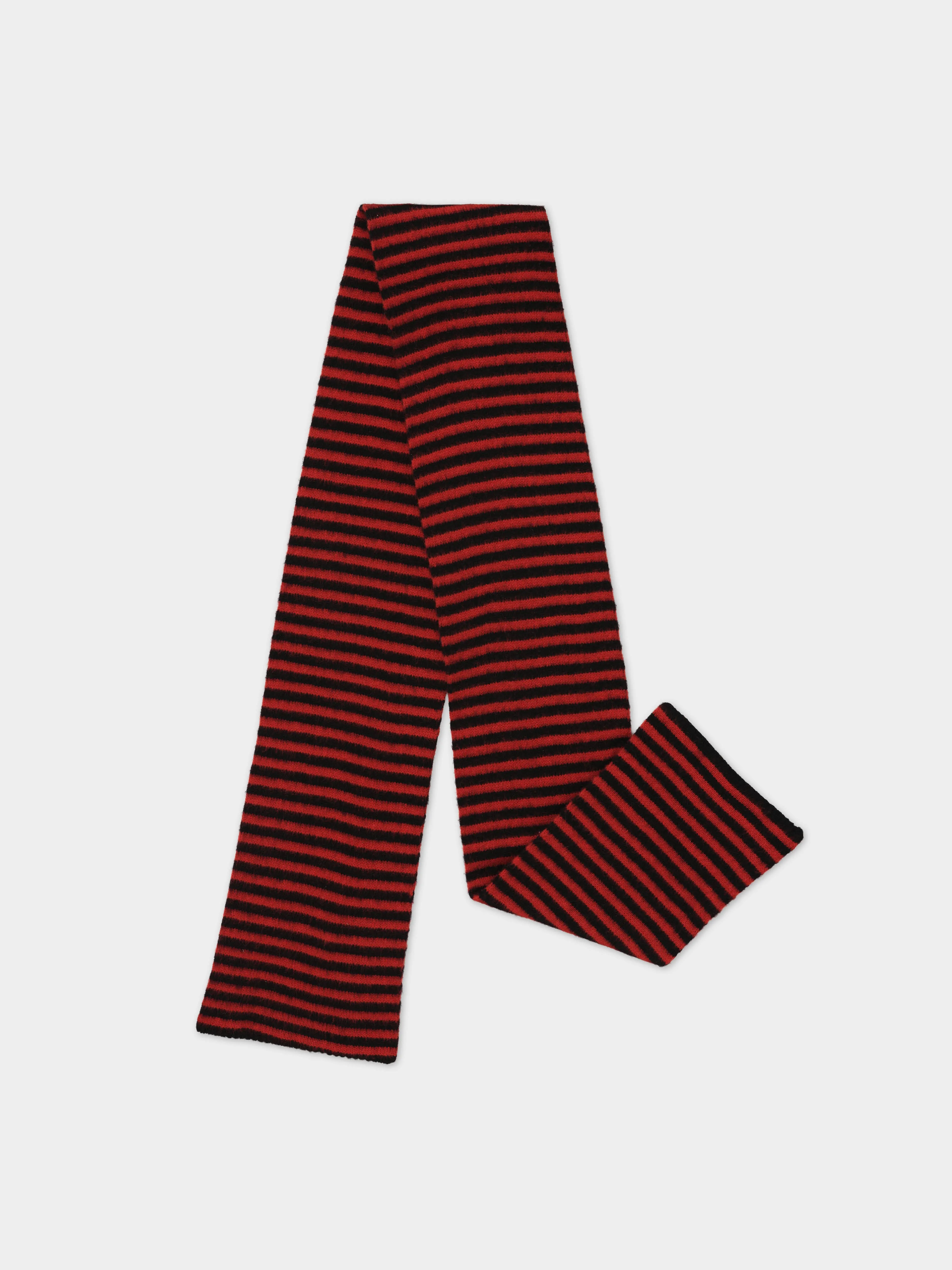 BRUSHED NARROW STRIPE SCARF BLACK & RED DULSE sold by Jo Gordon