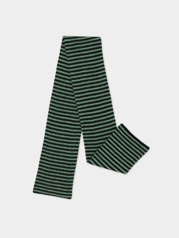 BRUSHED NARROW STRIPE SCARF BLACK & SAGE sold by Jo Gordon