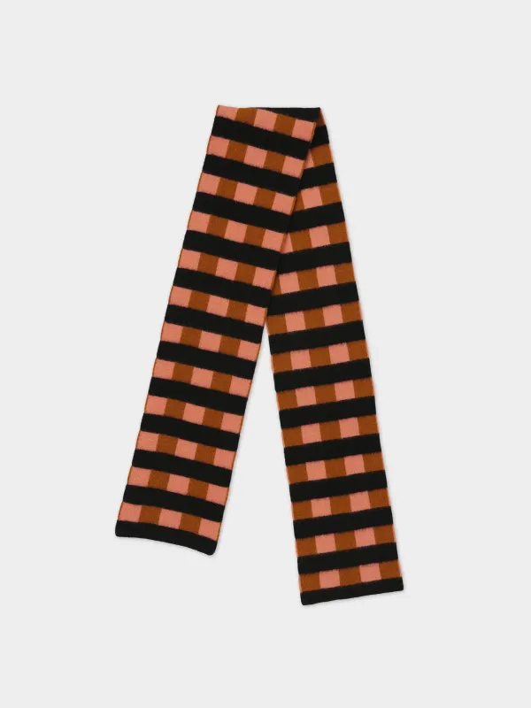 BRUSHED CHECK AND STRIPE SCARF PLASTER & CUMIN, BLACK STRIPE sold by Jo Gordon
