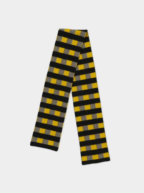 BRUSHED CHECK AND STRIPE SCARF MOSS & TURMERIC, BLACK STRIPE sold by Jo Gordon