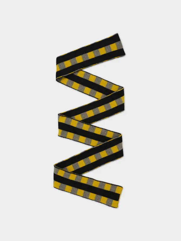 LONG CHECK AND STRIPE BRUSHED SCARF MOSS & TURMERIC, BLACK STRIPE sold by Jo Gordon