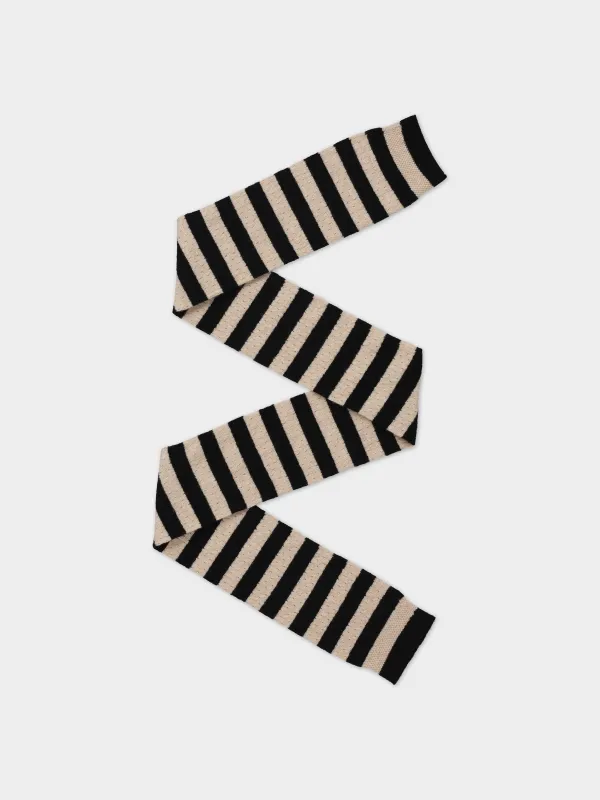 SMALL POINTELLE STRIPE SCARF BLACK & OATMEAL sold by Jo Gordon