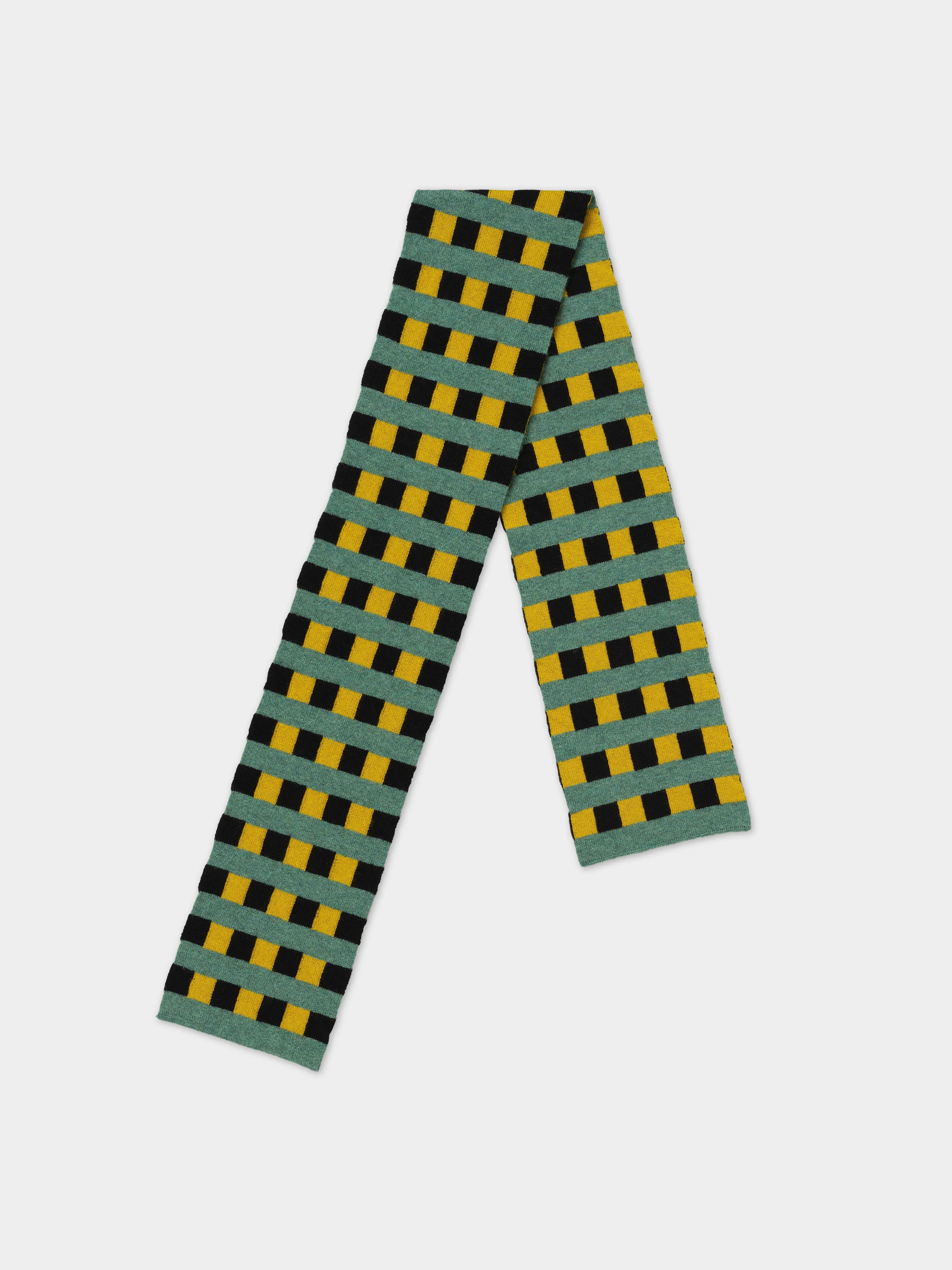SMALL CHECK & STRIPE SCARF TURMERIC & BLACK, STRATH STRIPE sold by Jo Gordon