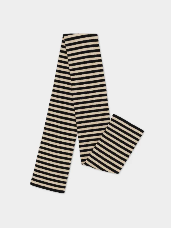 SMOOTH NARROW STRIPE SCARF BLACK & OATMEAL sold by Jo Gordon
