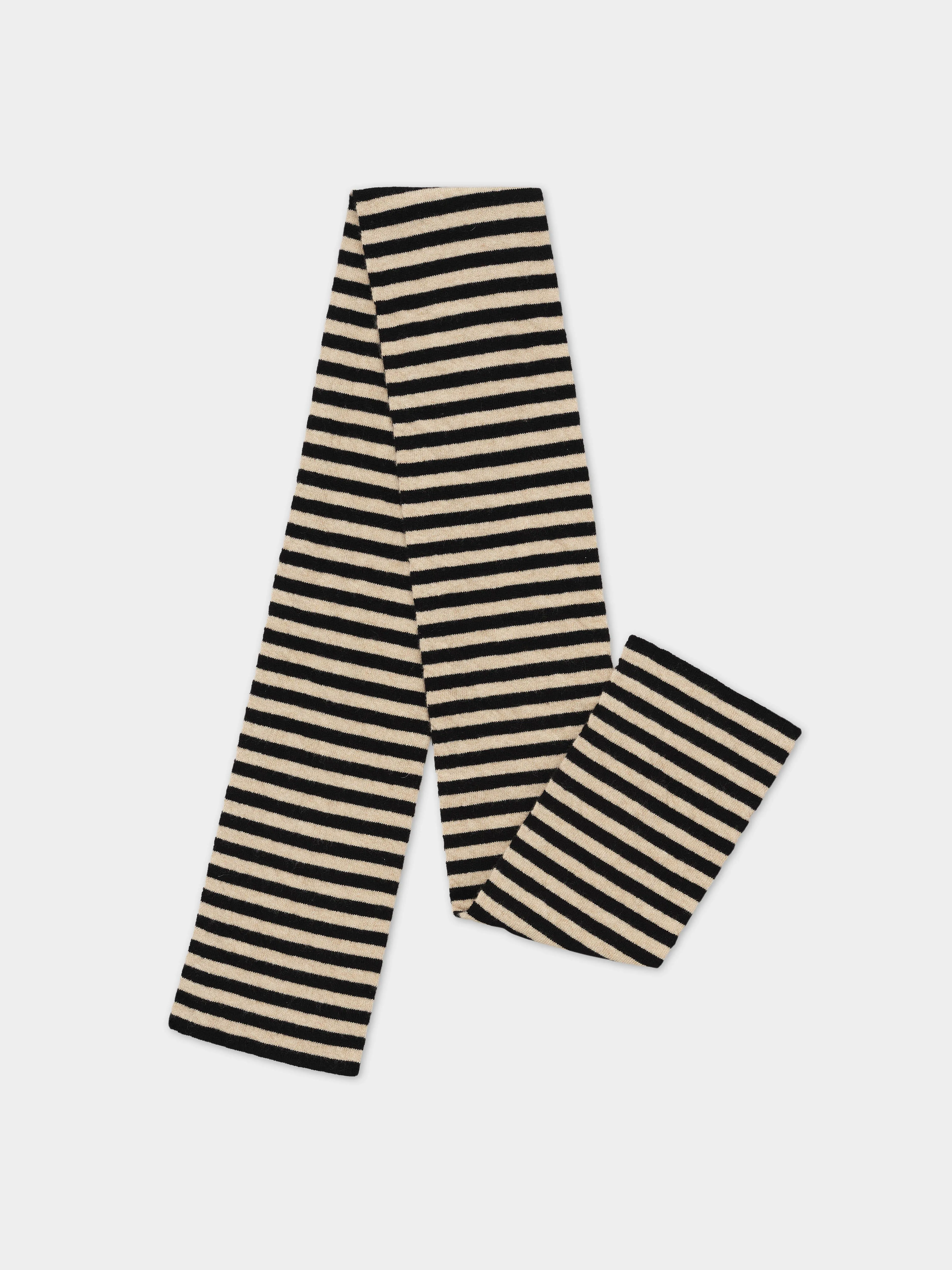 SMOOTH NARROW STRIPE SCARF BLACK & OATMEAL sold by Jo Gordon