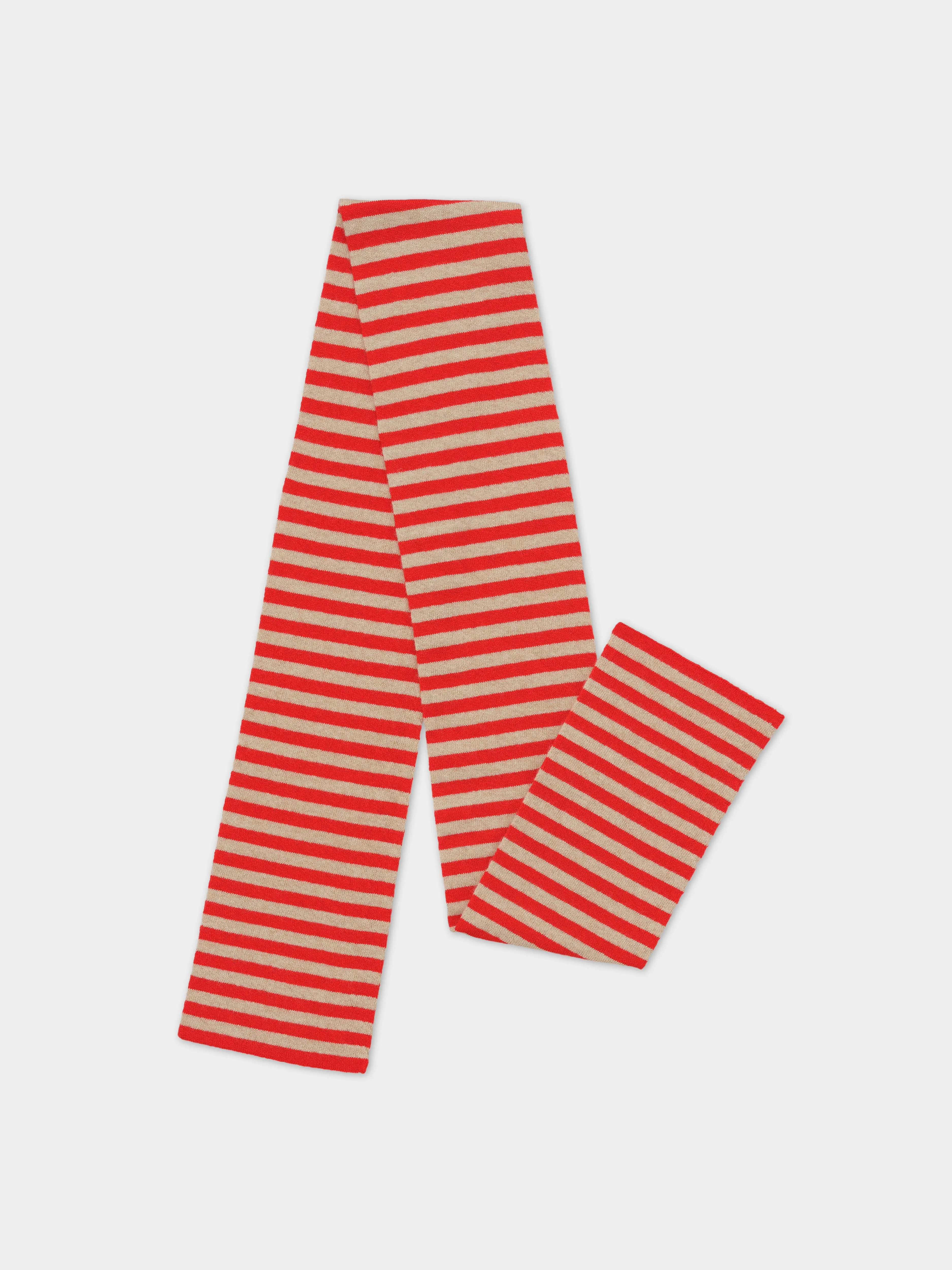 SMOOTH NARROW STRIPE SCARF POPPY & OATMEAL sold by Jo Gordon