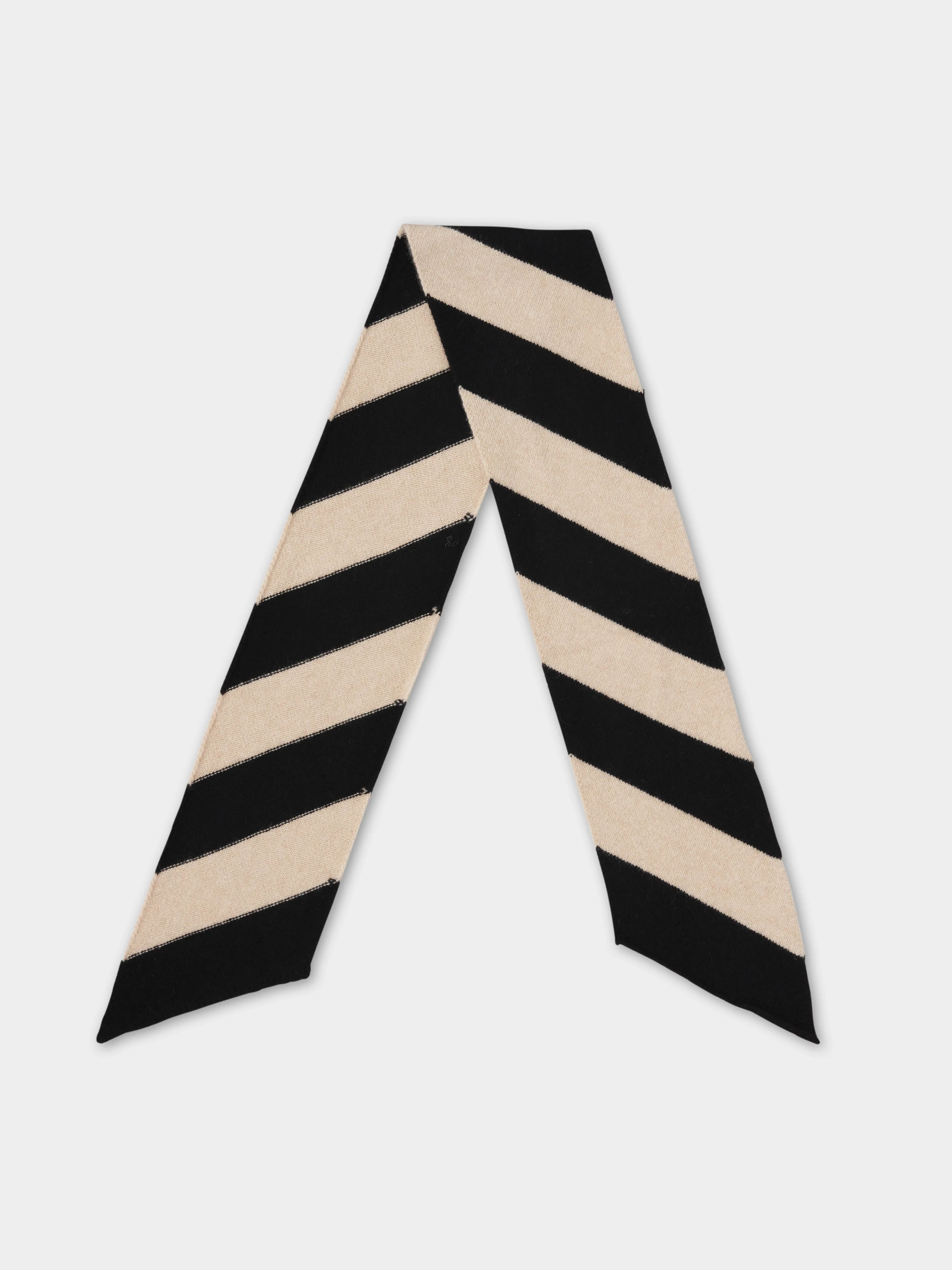 SMALL DIAGONAL STRIPE SCARF BLACK & OATMEAL sold by Jo Gordon