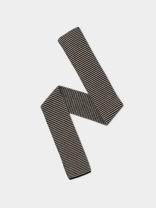 SMALL THIN STRIPE GARTER STITCH SCARF BLACK & OATMEAL sold by Jo Gordon