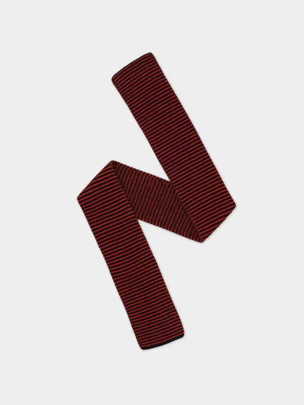 SMALL THIN STRIPE GARTER STITCH SCARF BLACK & RED DULSE sold by Jo Gordon