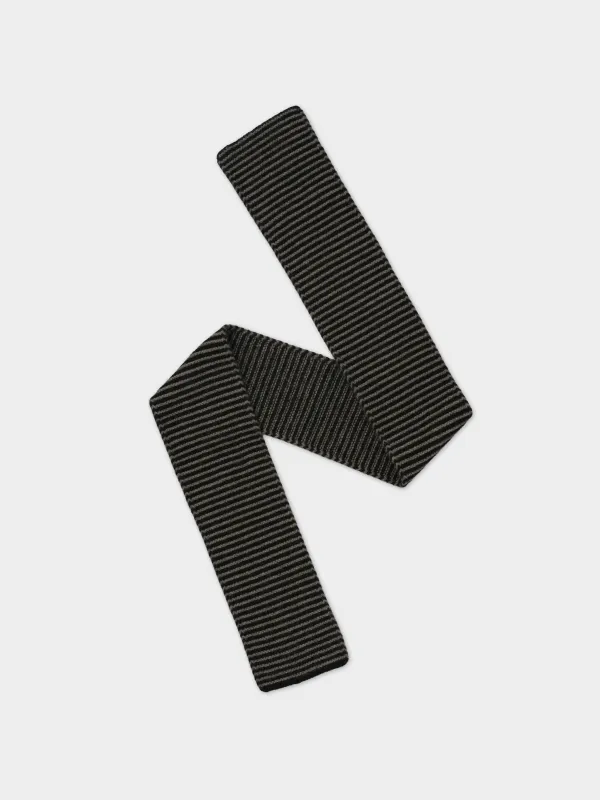 SMALL THIN STRIPE GARTER STITCH SCARF BLACK & MOSS sold by Jo Gordon