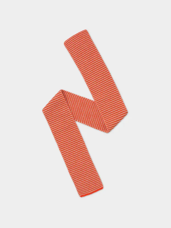 SMALL THIN STRIPE GARTER STITCH SCARF ORANGE GLOSS & OATMEAL sold by Jo Gordon