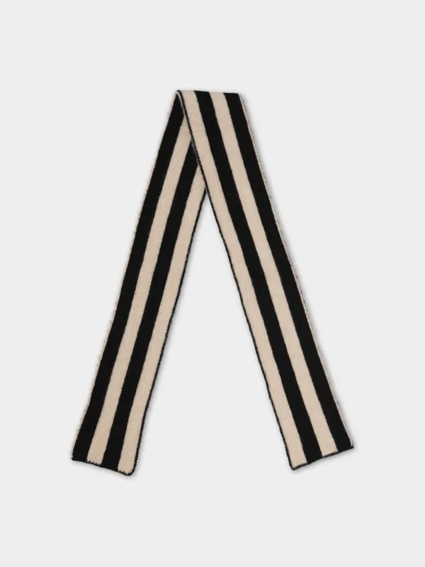 SMALL BRUSHED VERTICAL STRIPE SCARF BLACK & OATMEAL sold by Jo Gordon