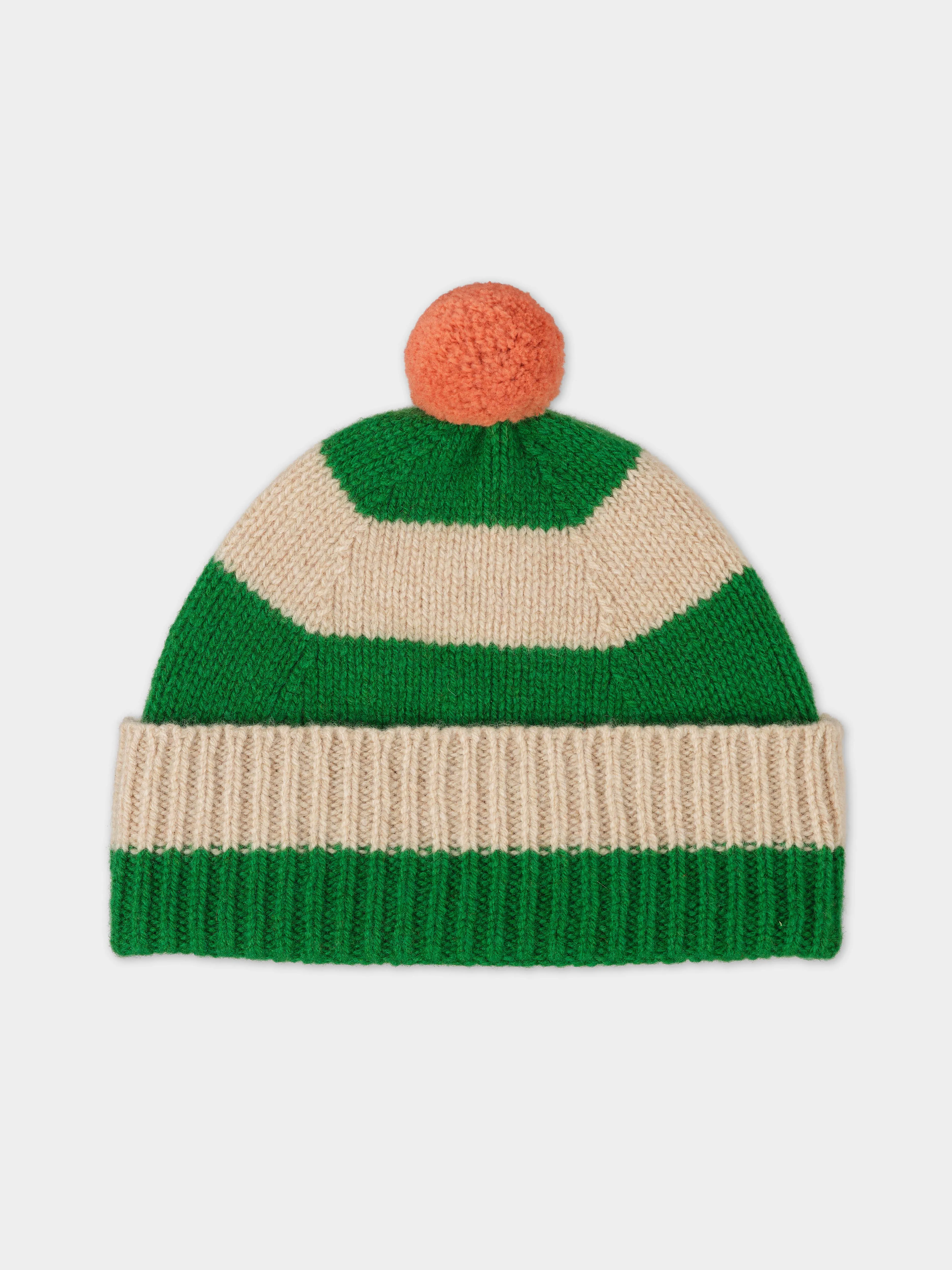 STRIPE POMPOM HAT PAGODA & OATMEAL sold by Jo Gordon