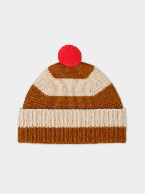 STRIPE POMPOM HAT CUMIN & OATMEAL sold by Jo Gordon