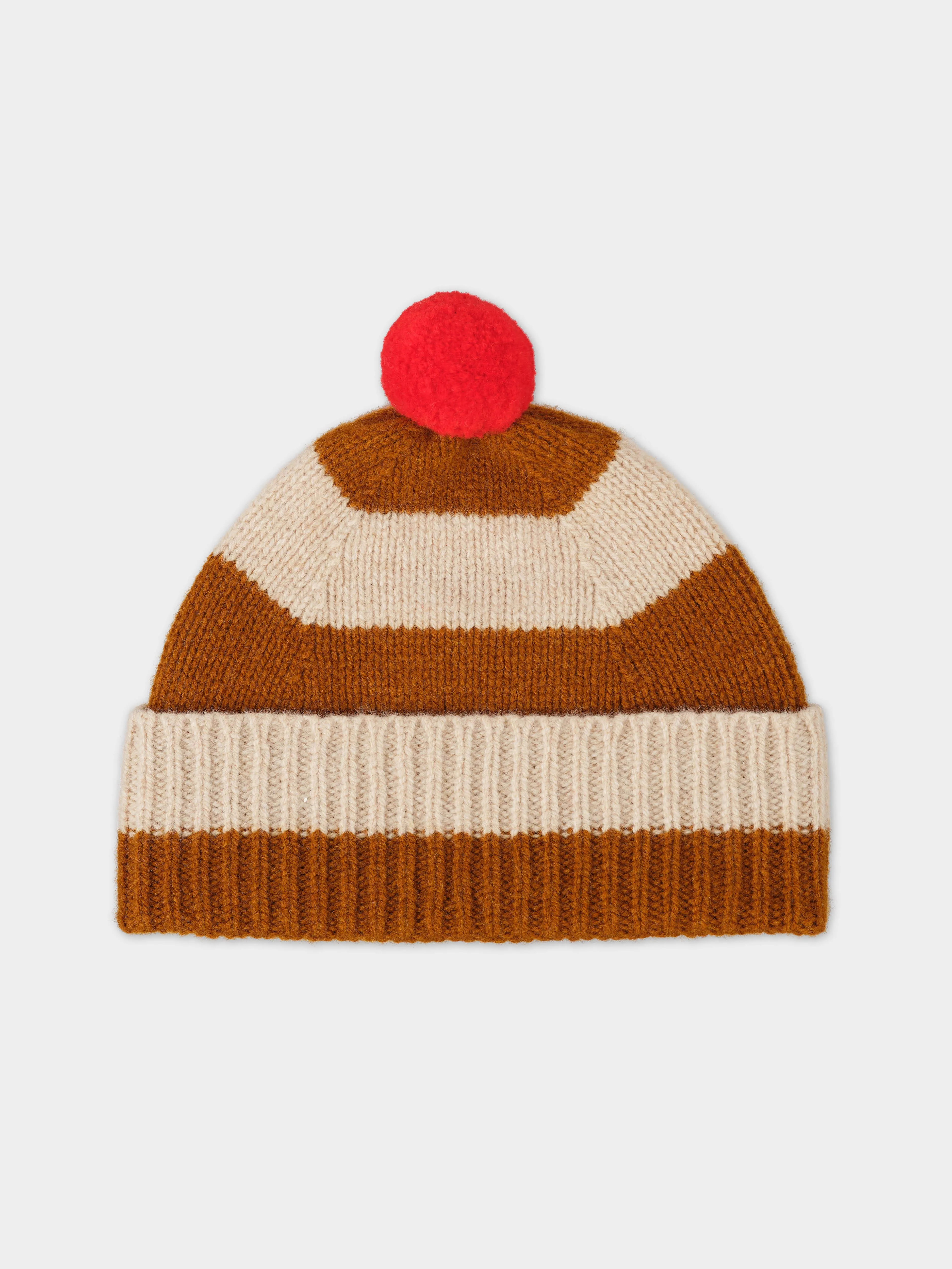 STRIPE POMPOM HAT CUMIN & OATMEAL sold by Jo Gordon