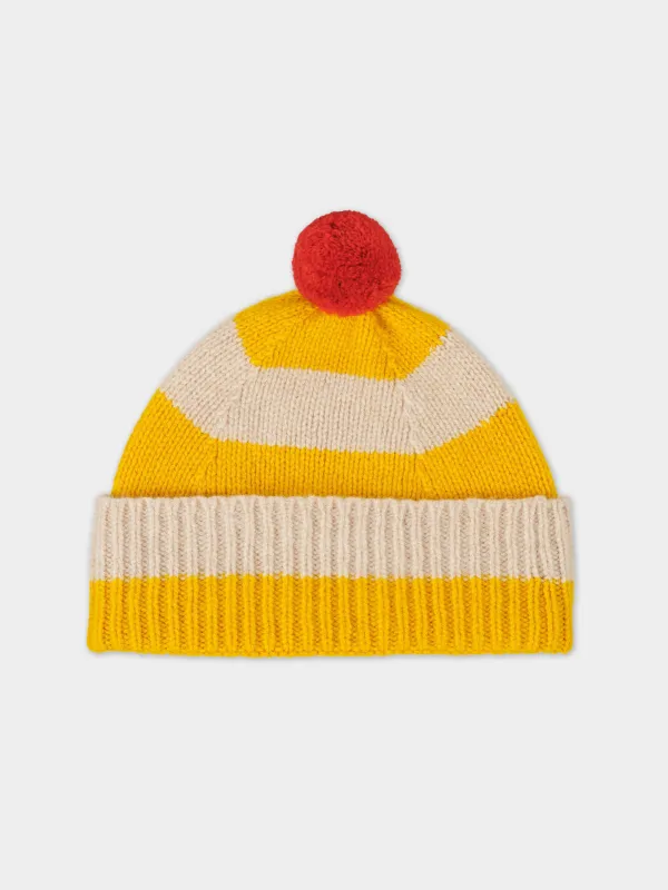 STRIPE POMPOM HAT GOLDEN EYE & OATMEAL sold by Jo Gordon