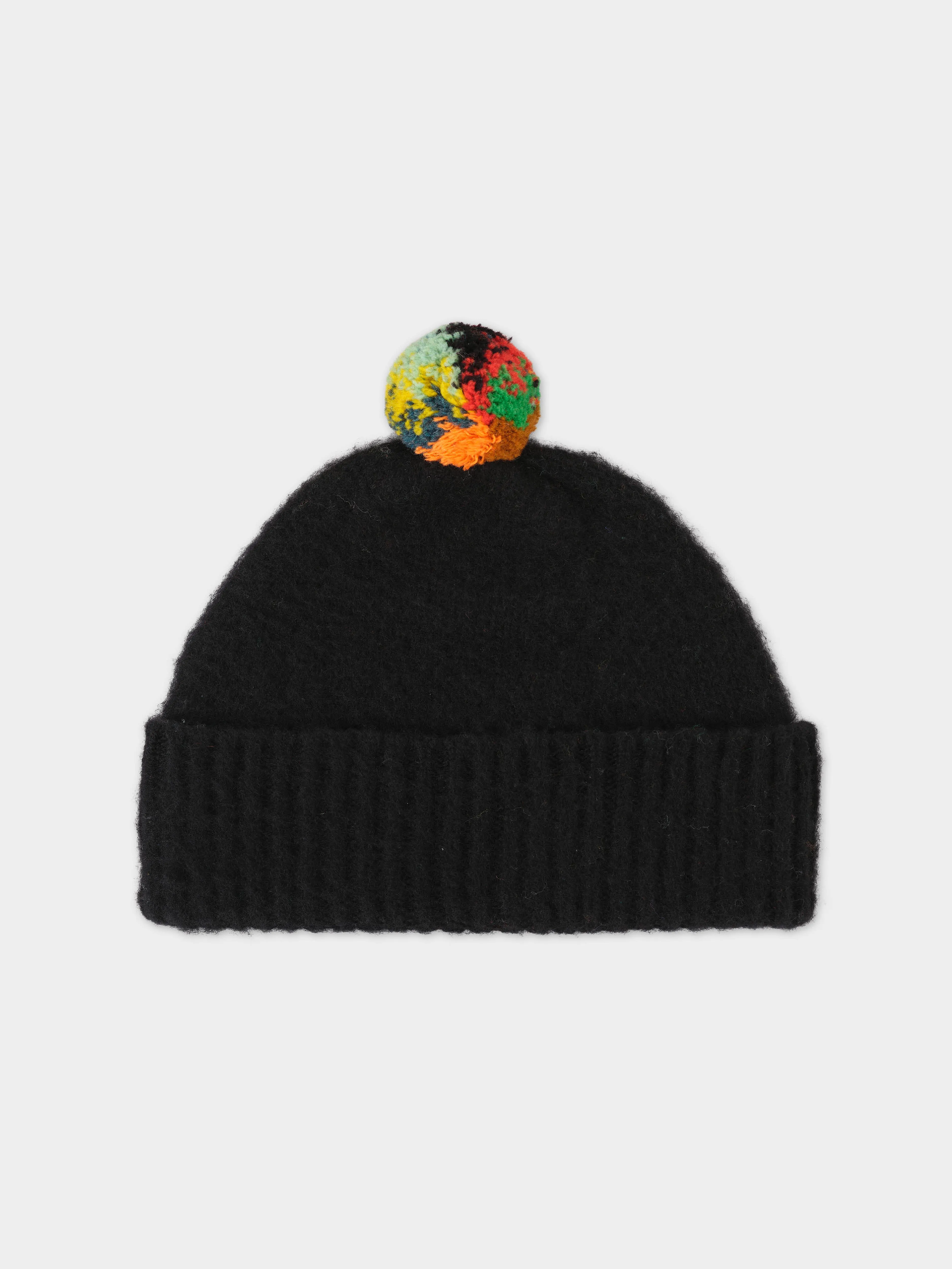 BRUSHED PLAIN HAT STRIPE POMPOM BLACK sold by Jo Gordon