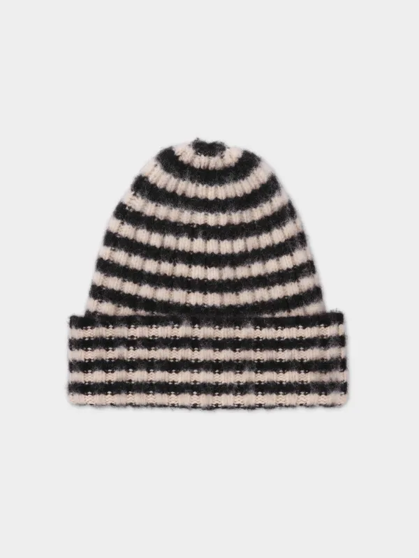 BRUSHED NARROW STRIPE HAT BLACK & OATMEAL sold by Jo Gordon