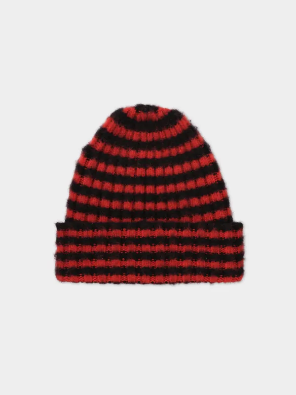 BRUSHED NARROW STRIPE HAT BLACK & RED DULSE sold by Jo Gordon
