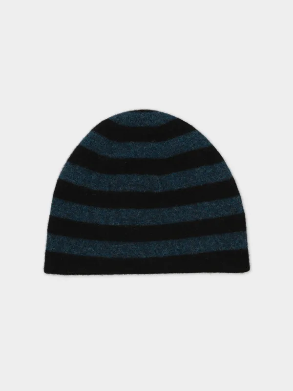 FELTED FINE KNIT STRIPE HAT BLACK & LUGANO made by Jo Gordon
