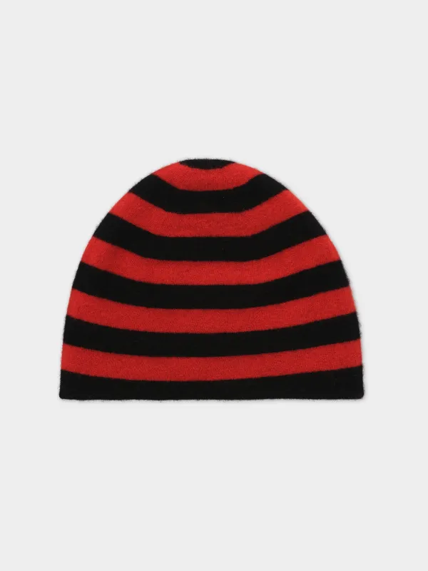 FELTED FINE KNIT STRIPE HAT BLACK & RED DULSE made by Jo Gordon