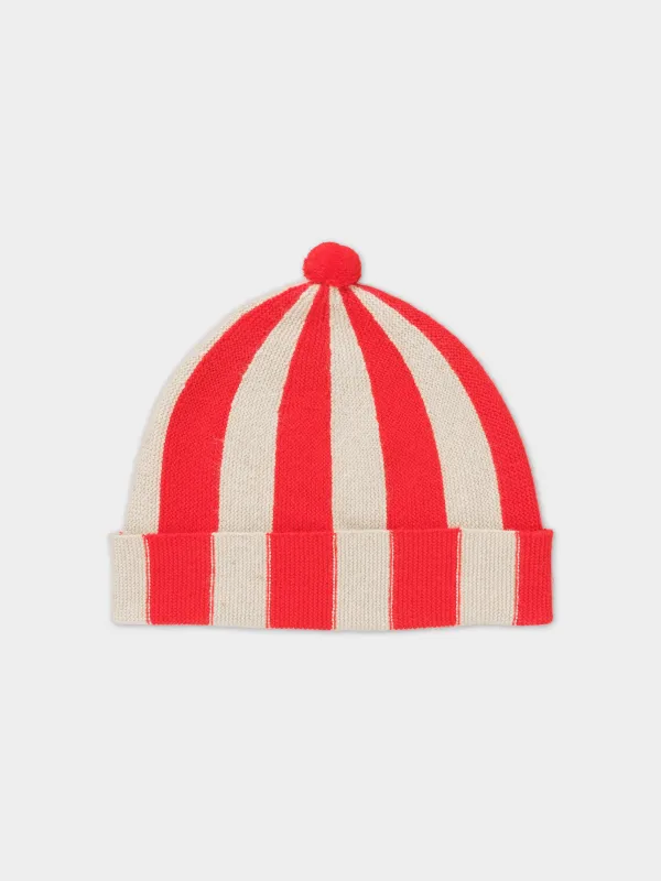 VERTICAL STRIPE HAT POPPY & OATMEAL sold by Jo Gordon