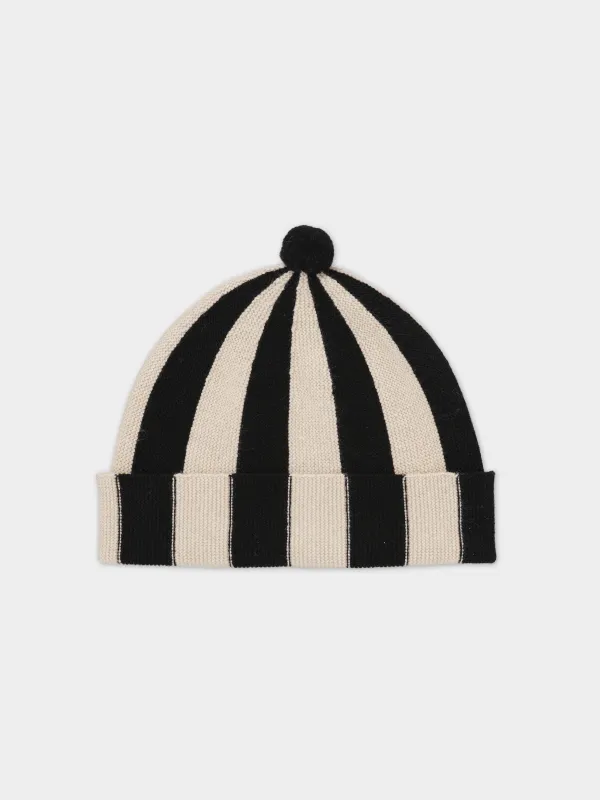 VERTICAL STRIPE HAT BLACK & OATMEAL sold by Jo Gordon