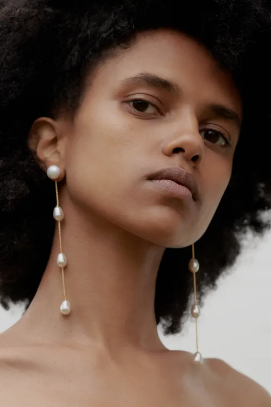 GOLD MEDIUM PEARL DROP EARRINGS sold by Sophie Buhai Womens