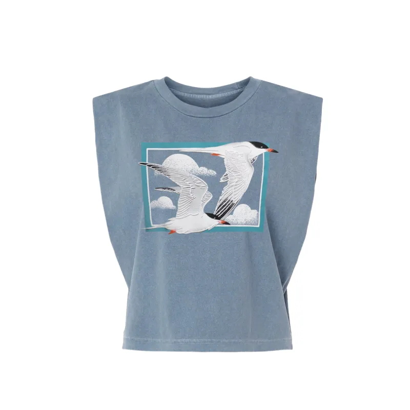 Tern Puff Print Boxy Muscle Tank made by Bird Collective