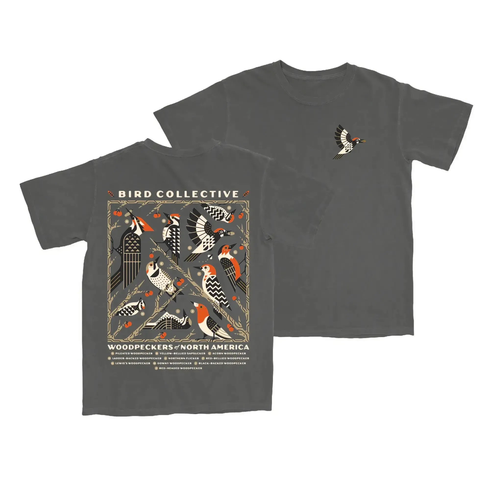 Woodpeckers of North America Tee sold by Bird Collective