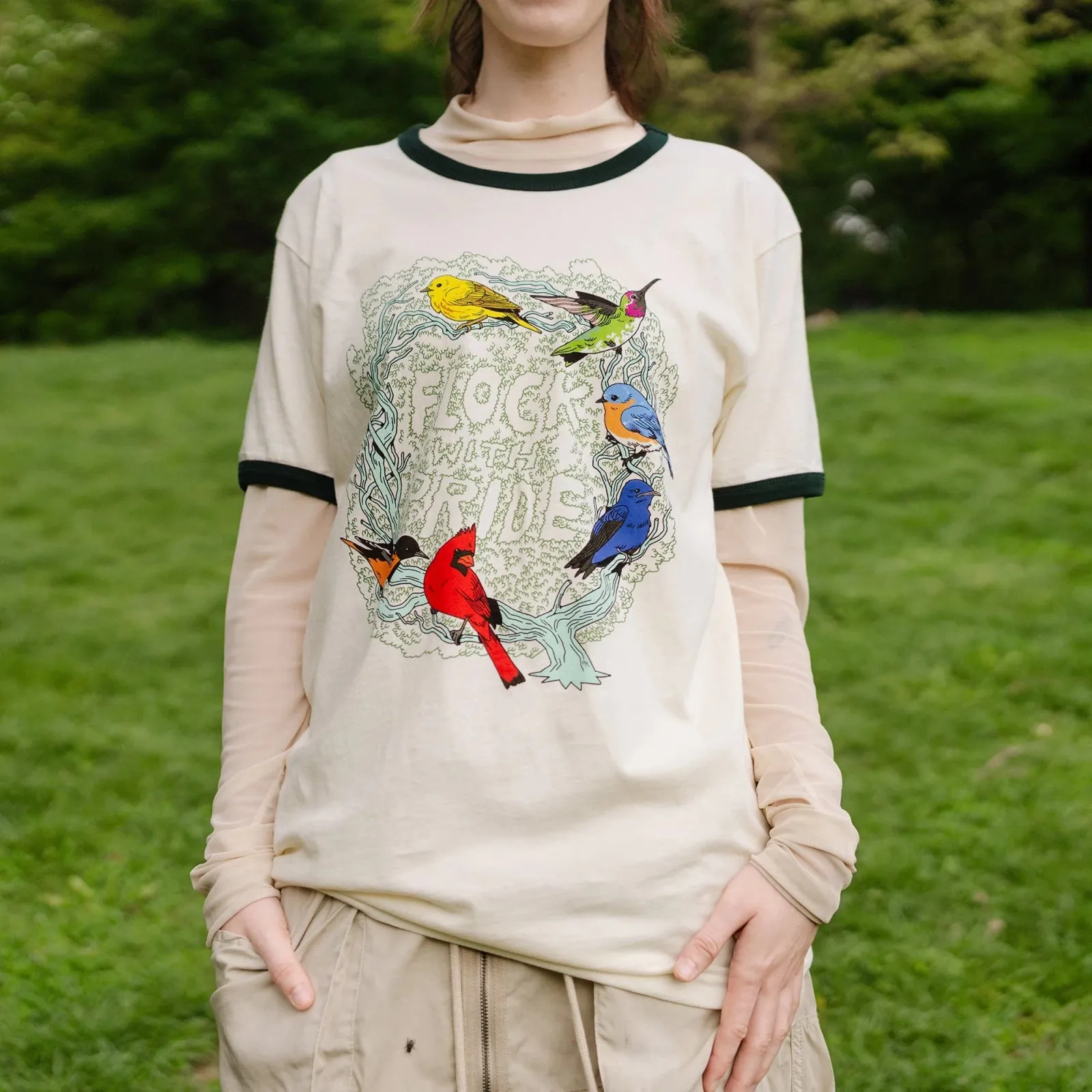 Flock With Pride Ringer Tee sold by Bird Collective product image thumbnail 4