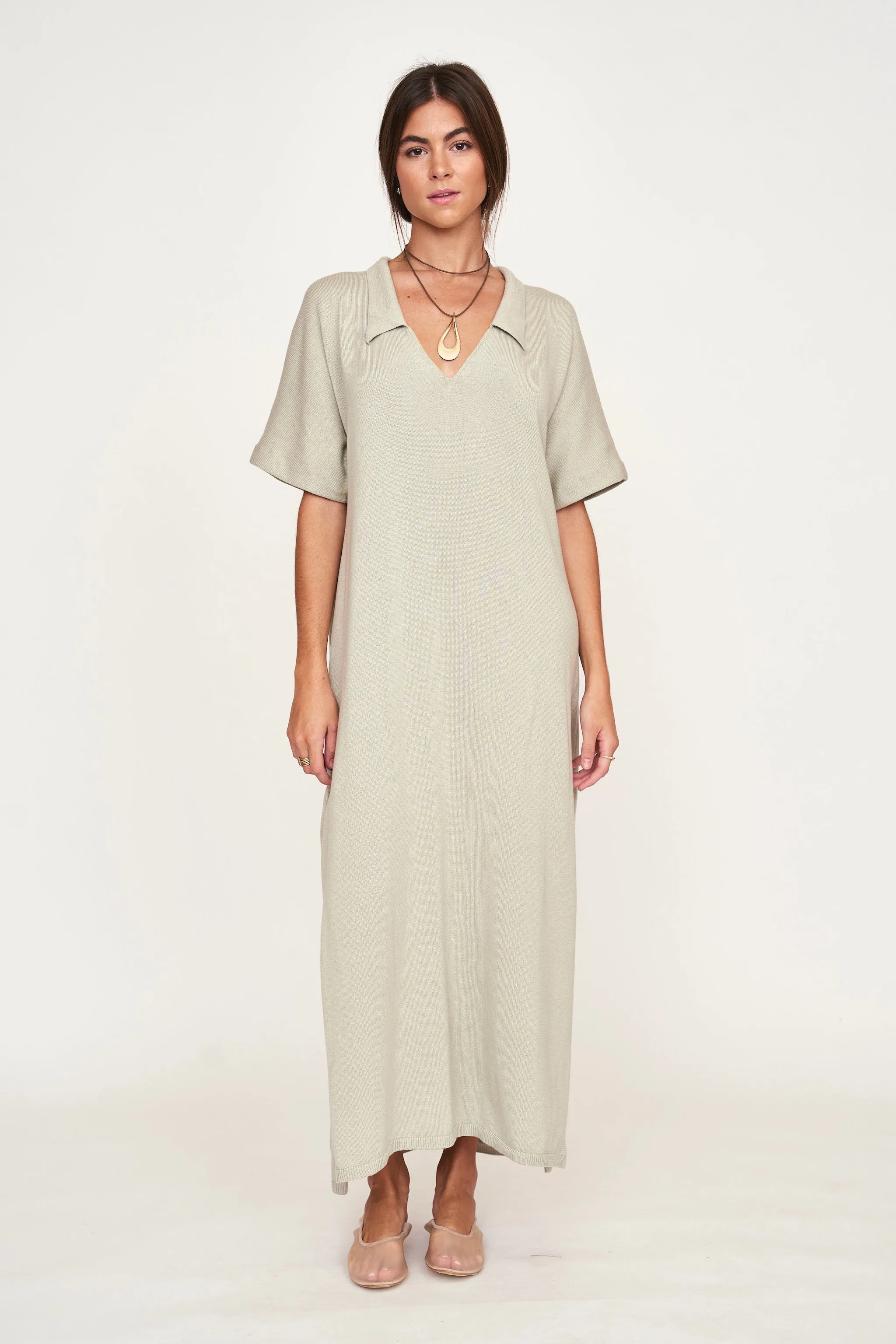 Adelaide Knit Caftan in Powder sold by Mirth