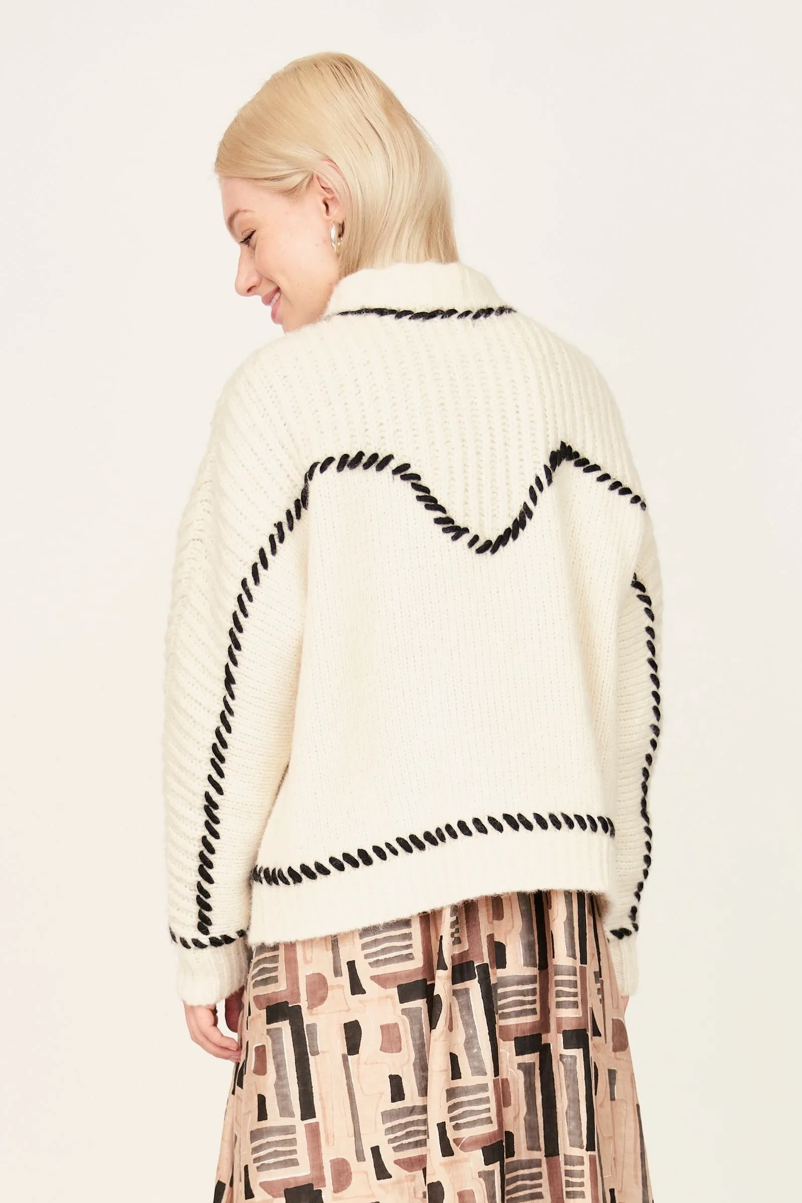 Andermatt Cardigan in Ivory/Black sold by Mirth product image thumbnail 4