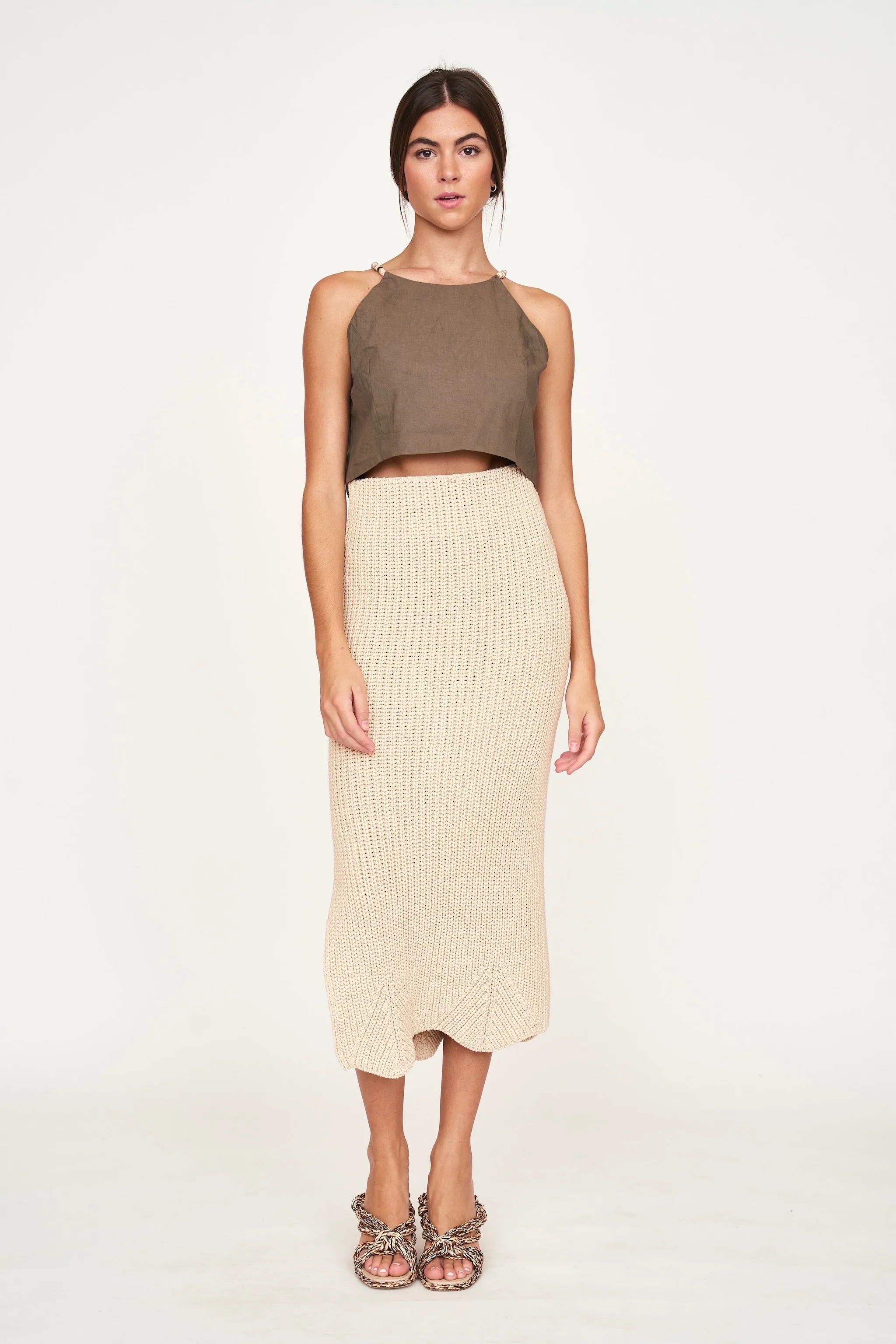 Arles Slim Knit Skirt in Shell sold by Mirth