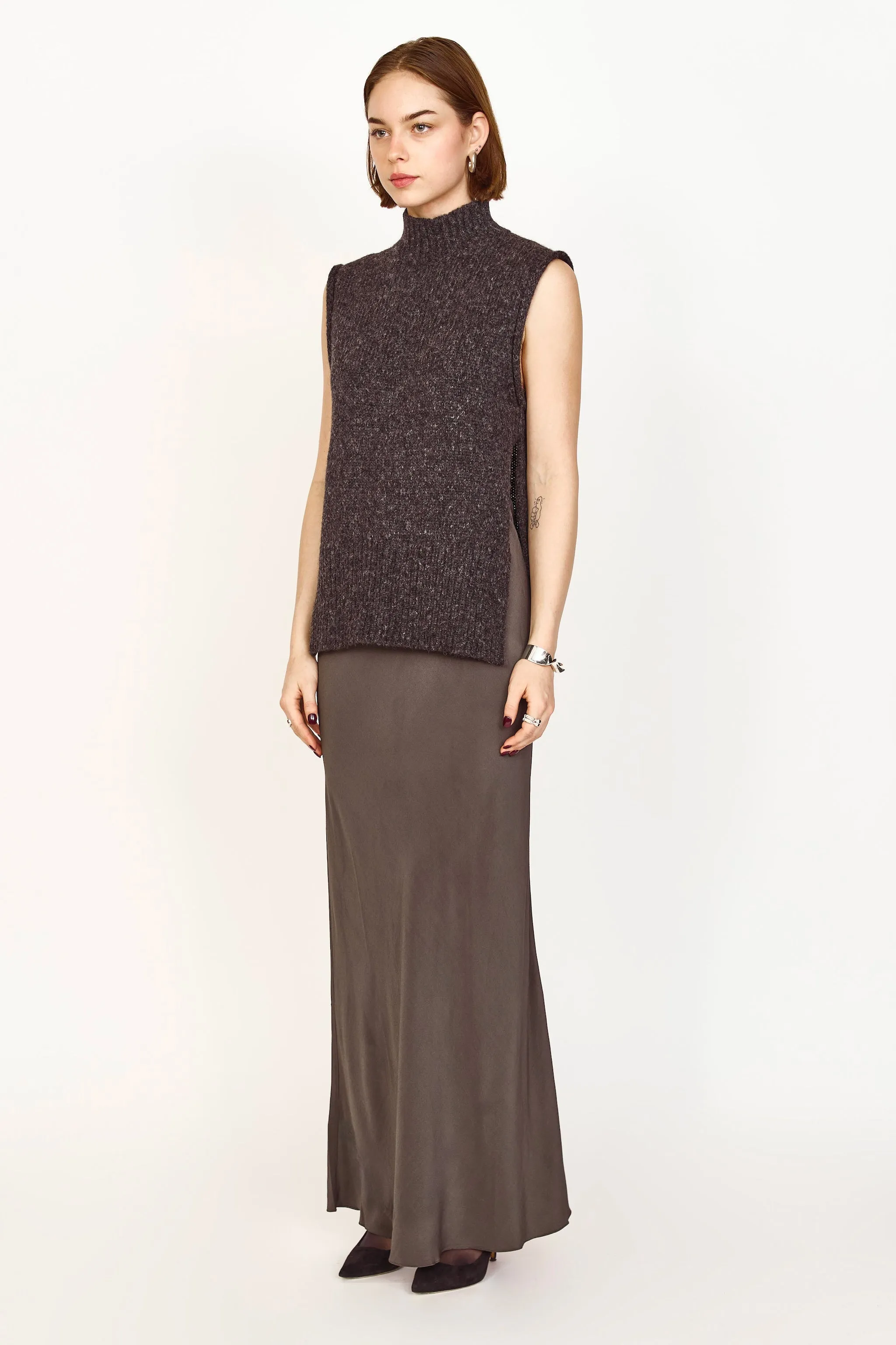 Aspen Sweater Vest in Charcoal sold by Mirth