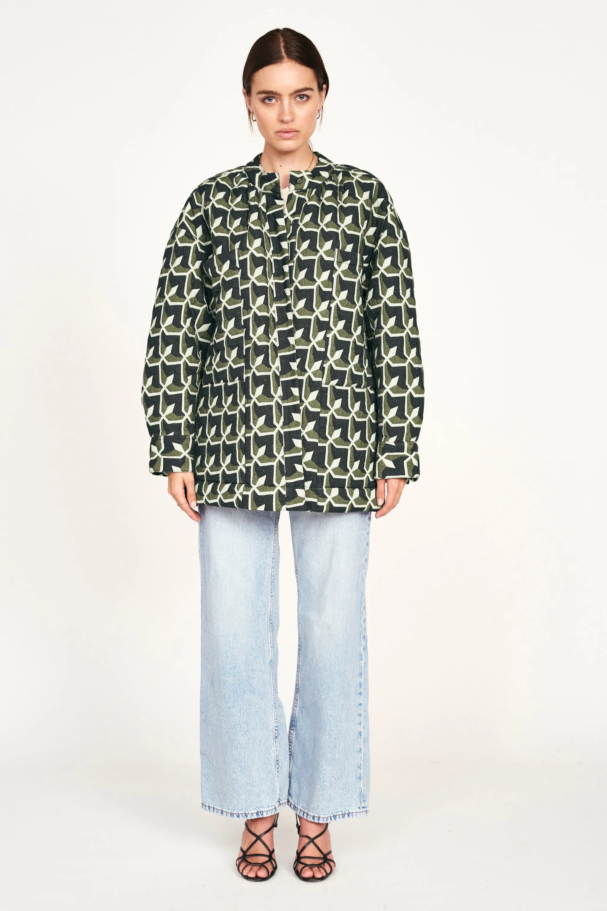 Bergen Jacket in Olive Parquet sold by Mirth