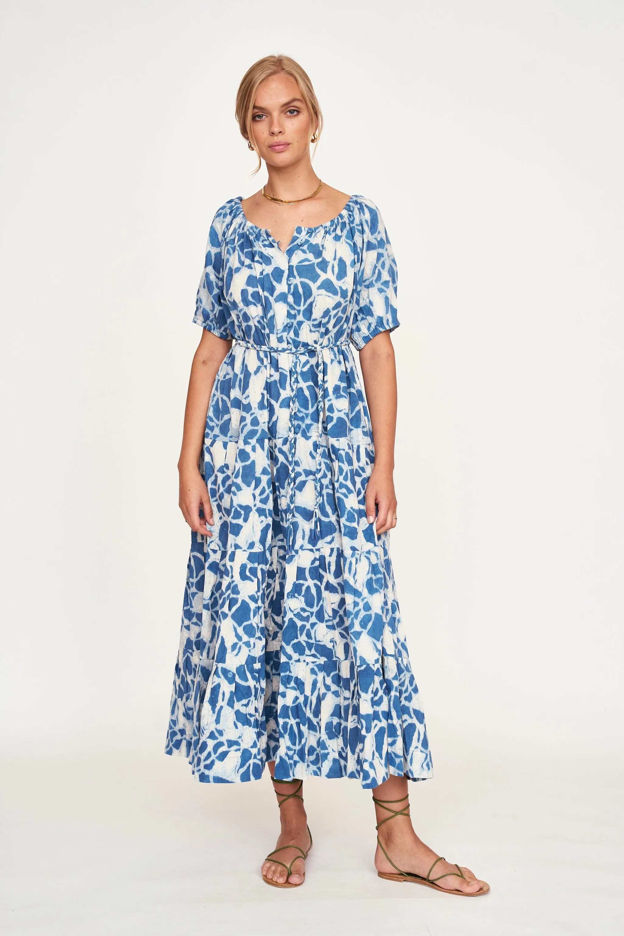 Capri Dress in Indigo Crackle sold by Mirth