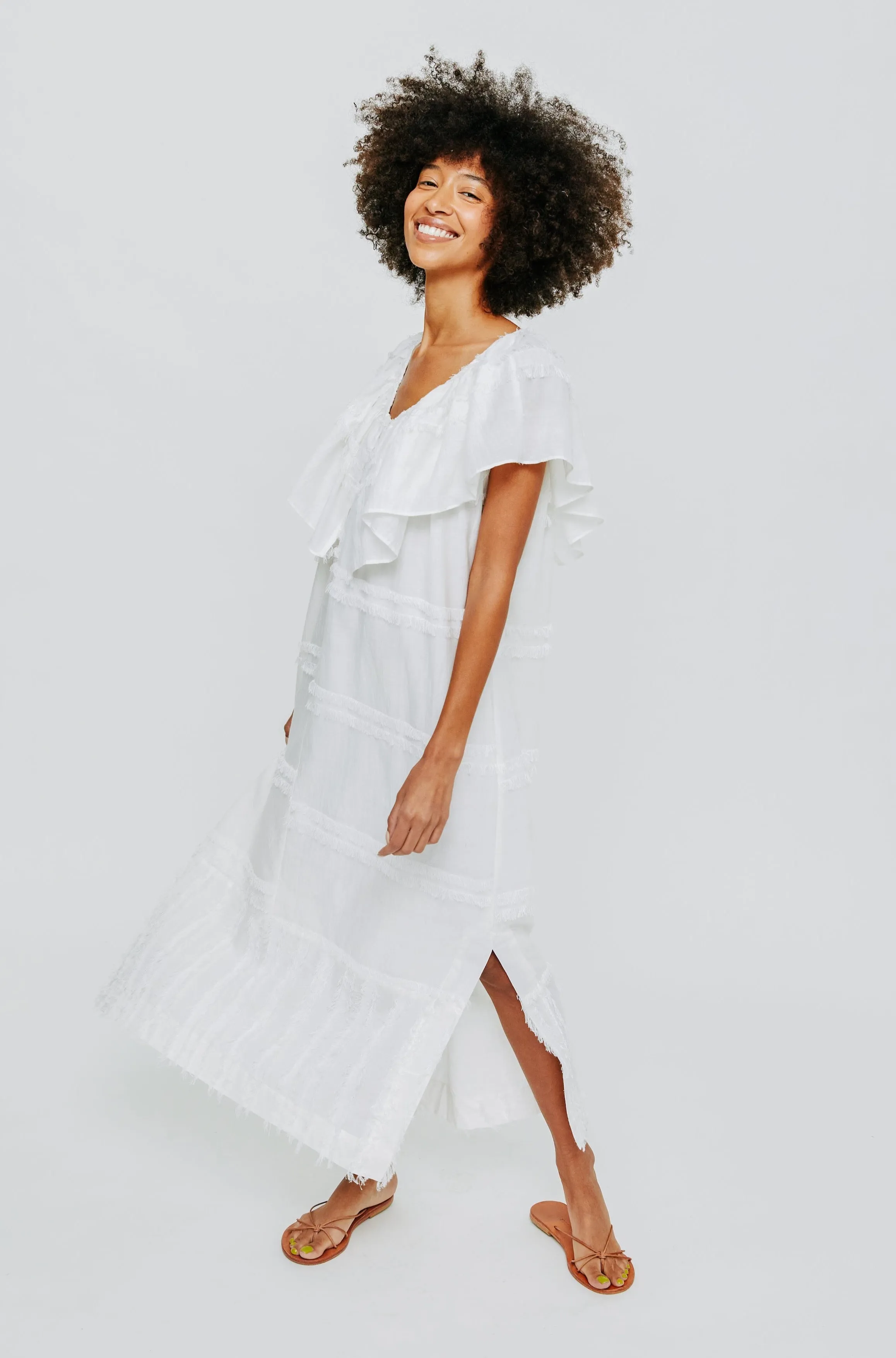Capri Dress in White Fringe sold by Mirth