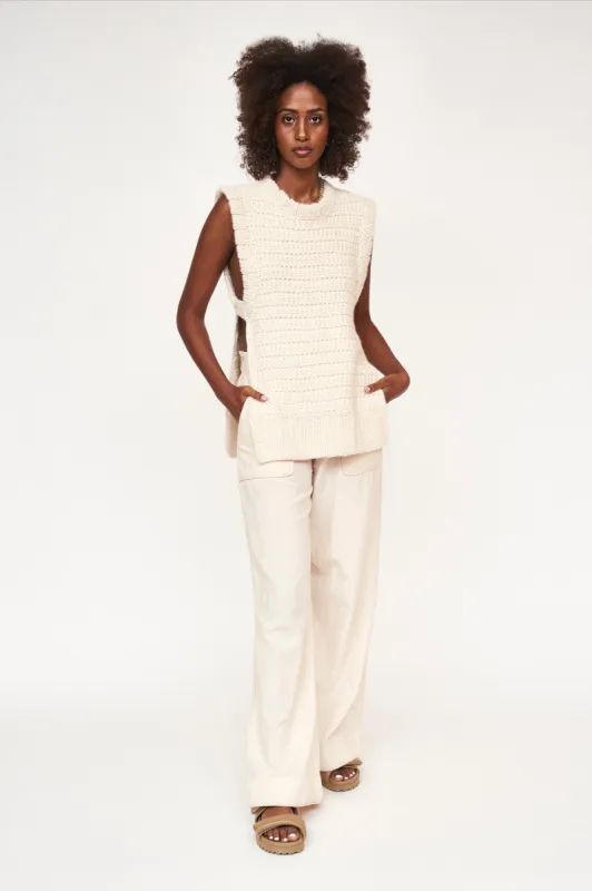 Carmel Open Side Knit Vest in Snow sold by Mirth