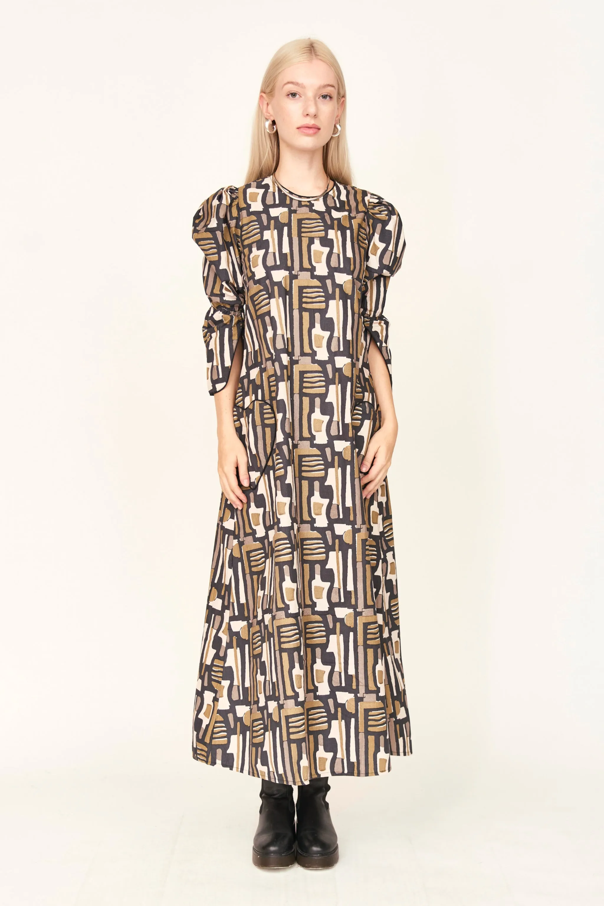 Cassis Dress in Olive Labyrinth sold by Mirth