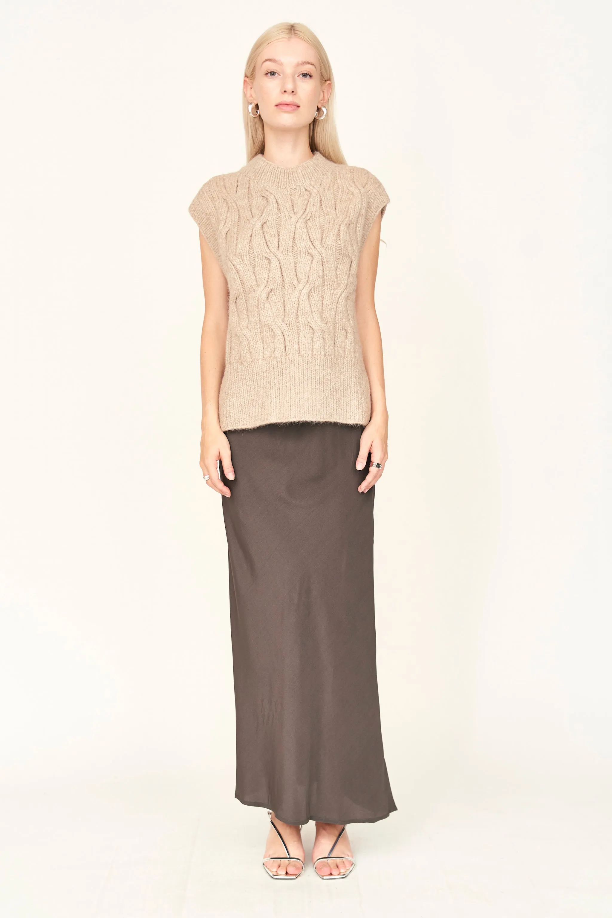 Cortina Hand Knit Sweater Vest in Camel sold by Mirth