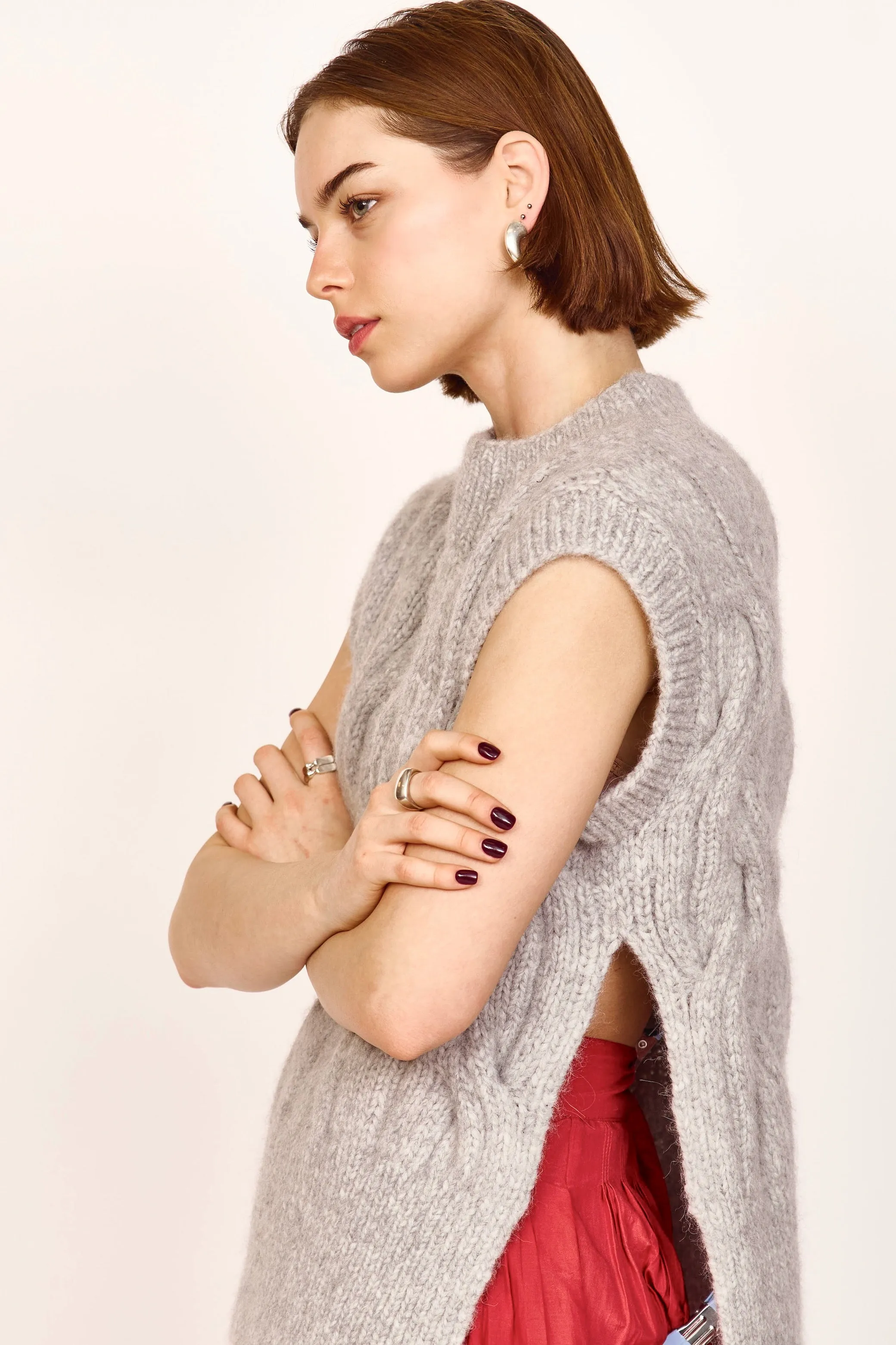 Cortina Hand Knit Sweater Vest in Dove Grey sold by Mirth product image thumbnail 4