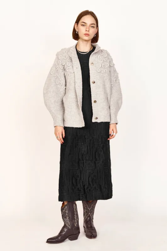 Cusco Croissant Cardigan in Dove Grey sold by Mirth