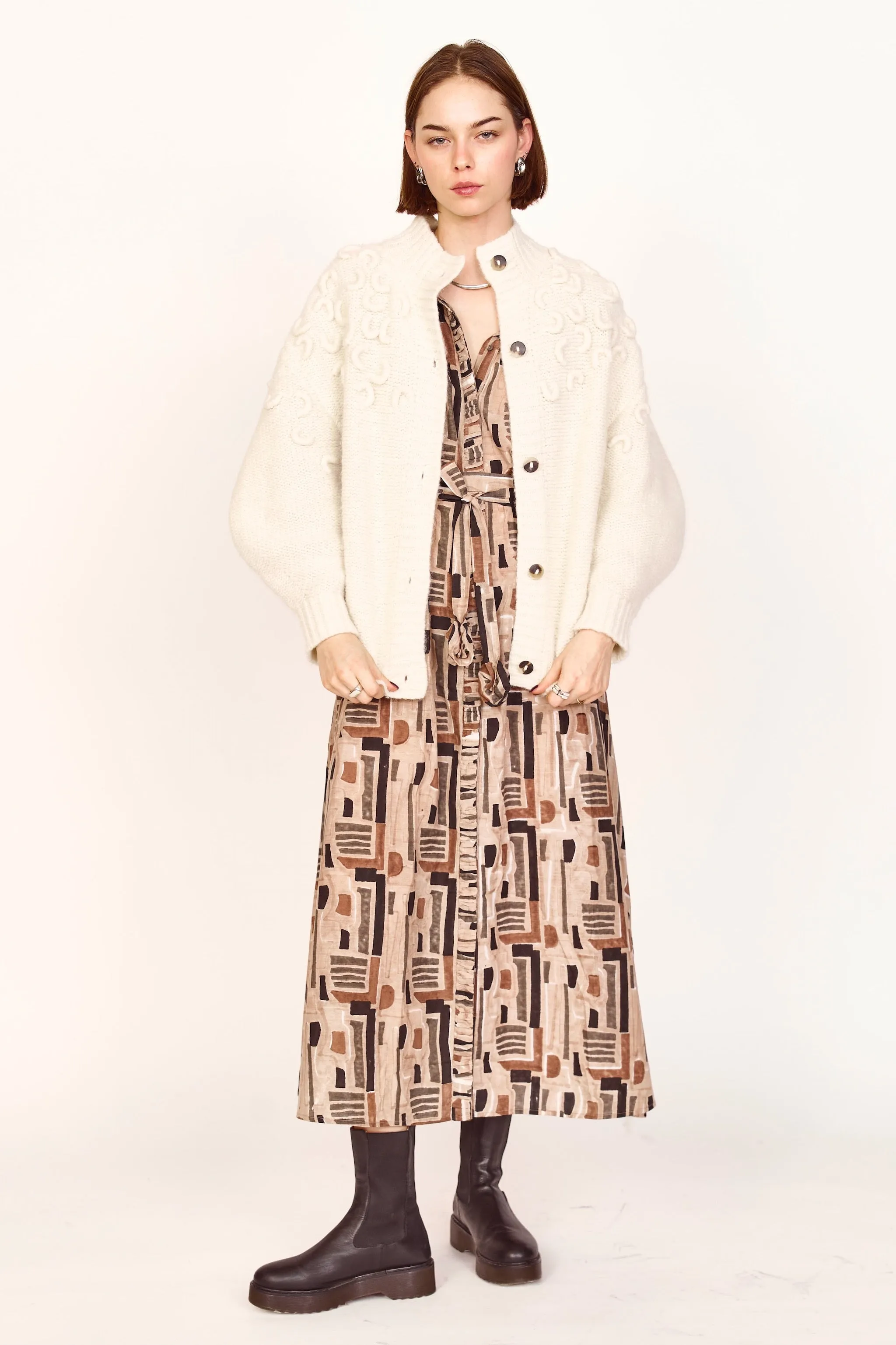 Cusco Croissant Cardigan in Ivory sold by Mirth