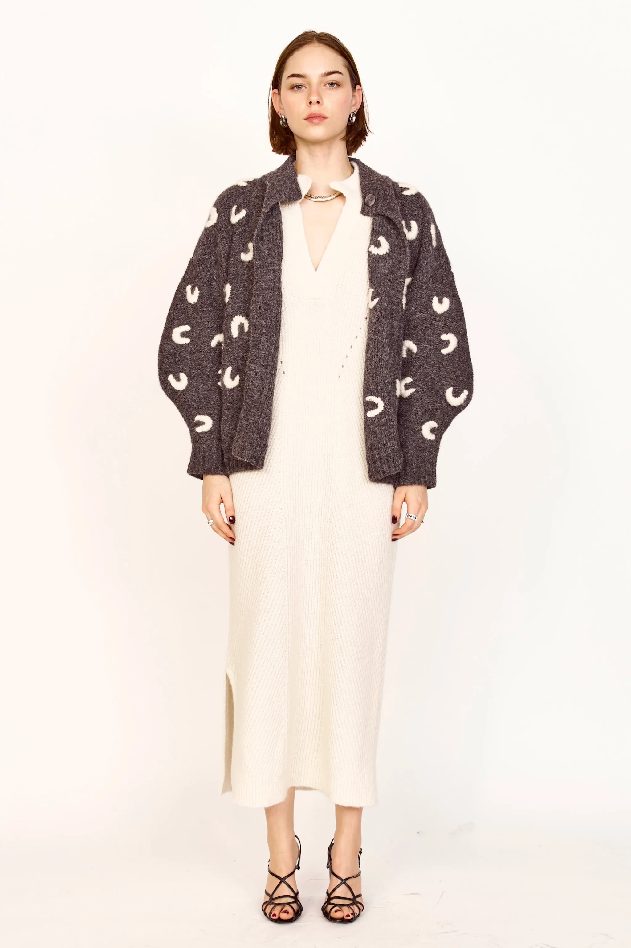 Cusco Croissant Cardigan in Slate/Ivory sold by Mirth