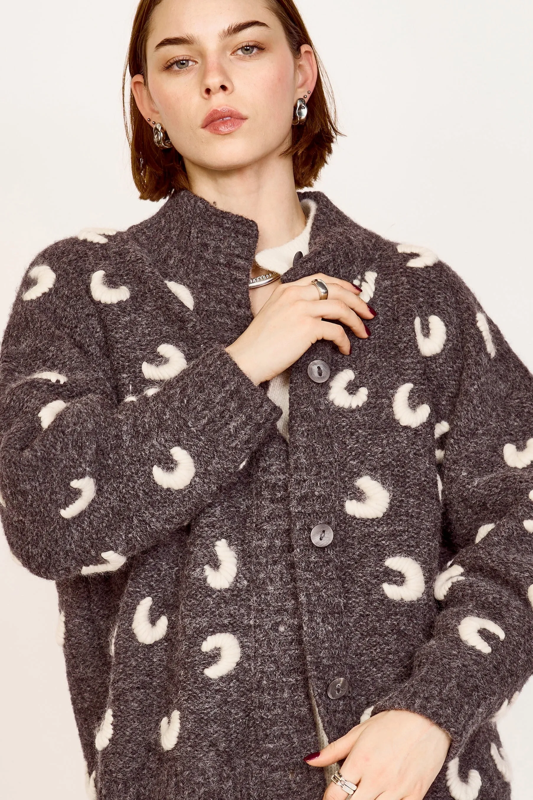 Cusco Croissant Cardigan in Slate/Ivory sold by Mirth product image thumbnail 2